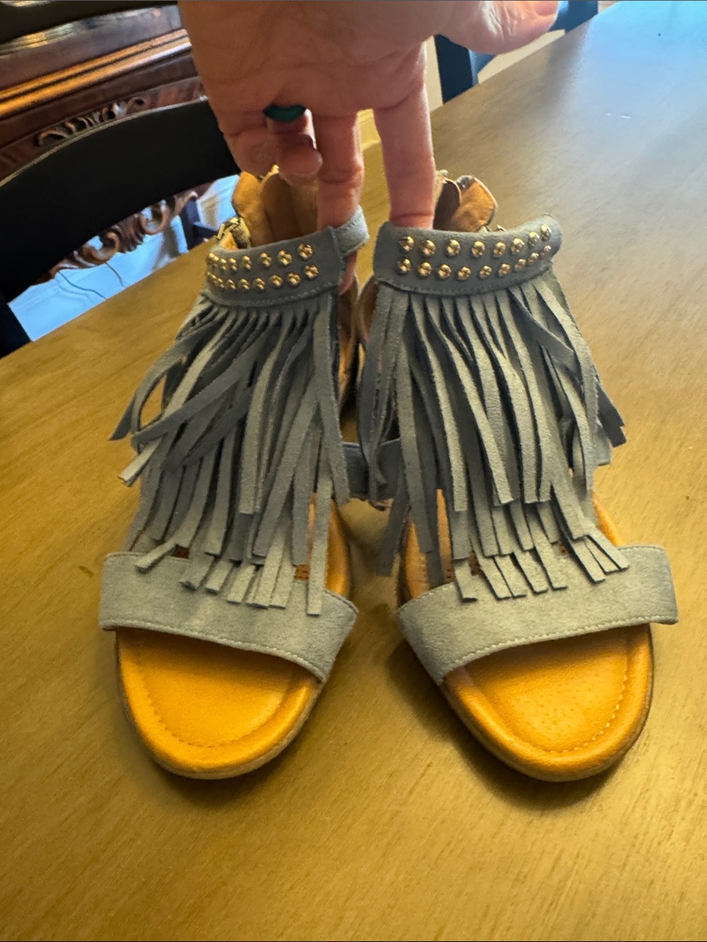 comfortview Blue Fringe Studded Open-Toe Sandals